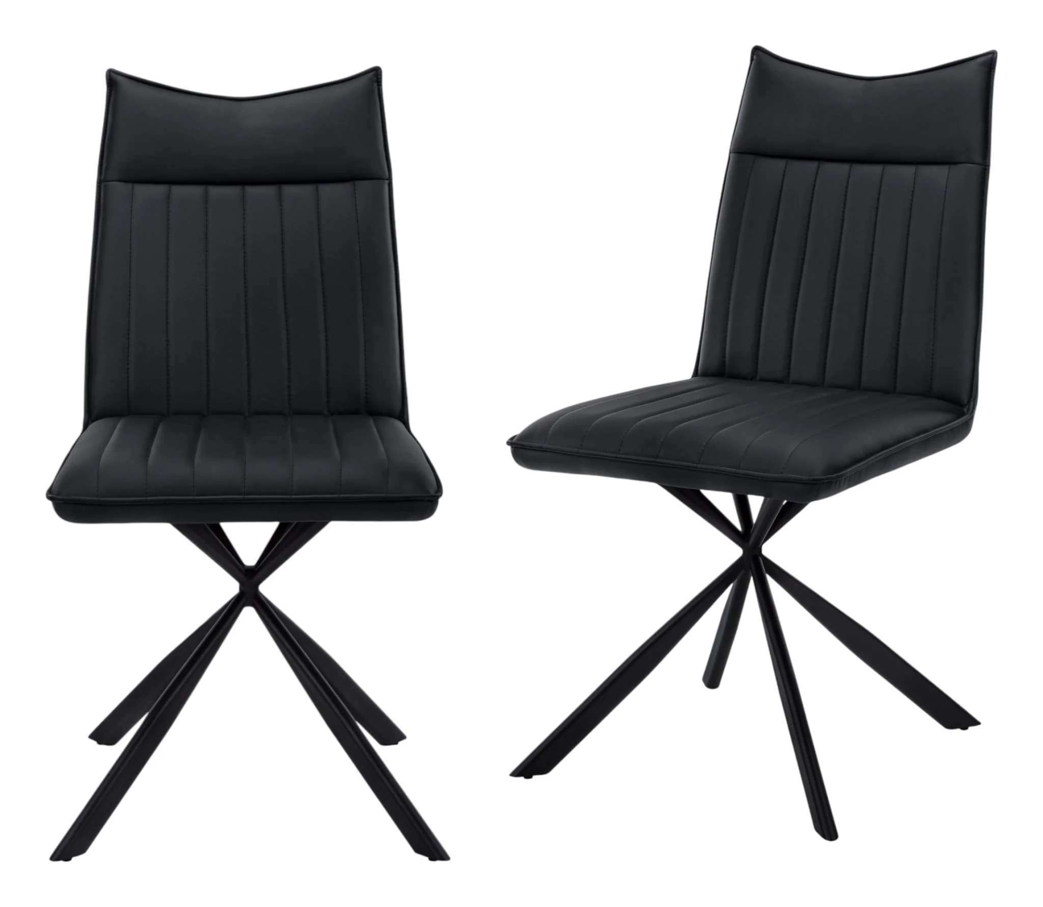 Set of Two Tufted Black Upholstered Faux Leather Dining Parsons Chairs By Homeroots - Image 2