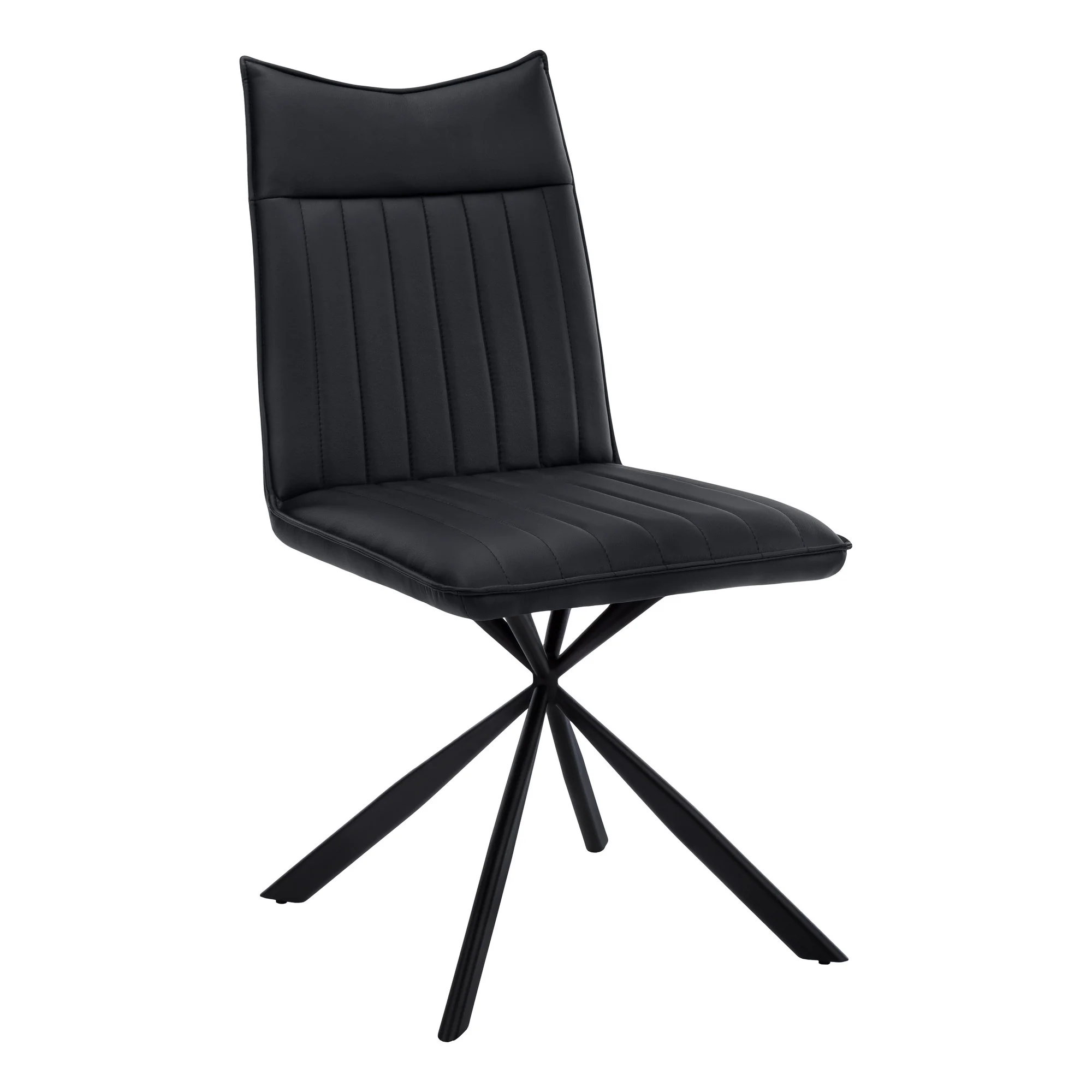Set of Two Tufted Black Upholstered Faux Leather Dining Parsons Chairs By Homeroots - Image 3
