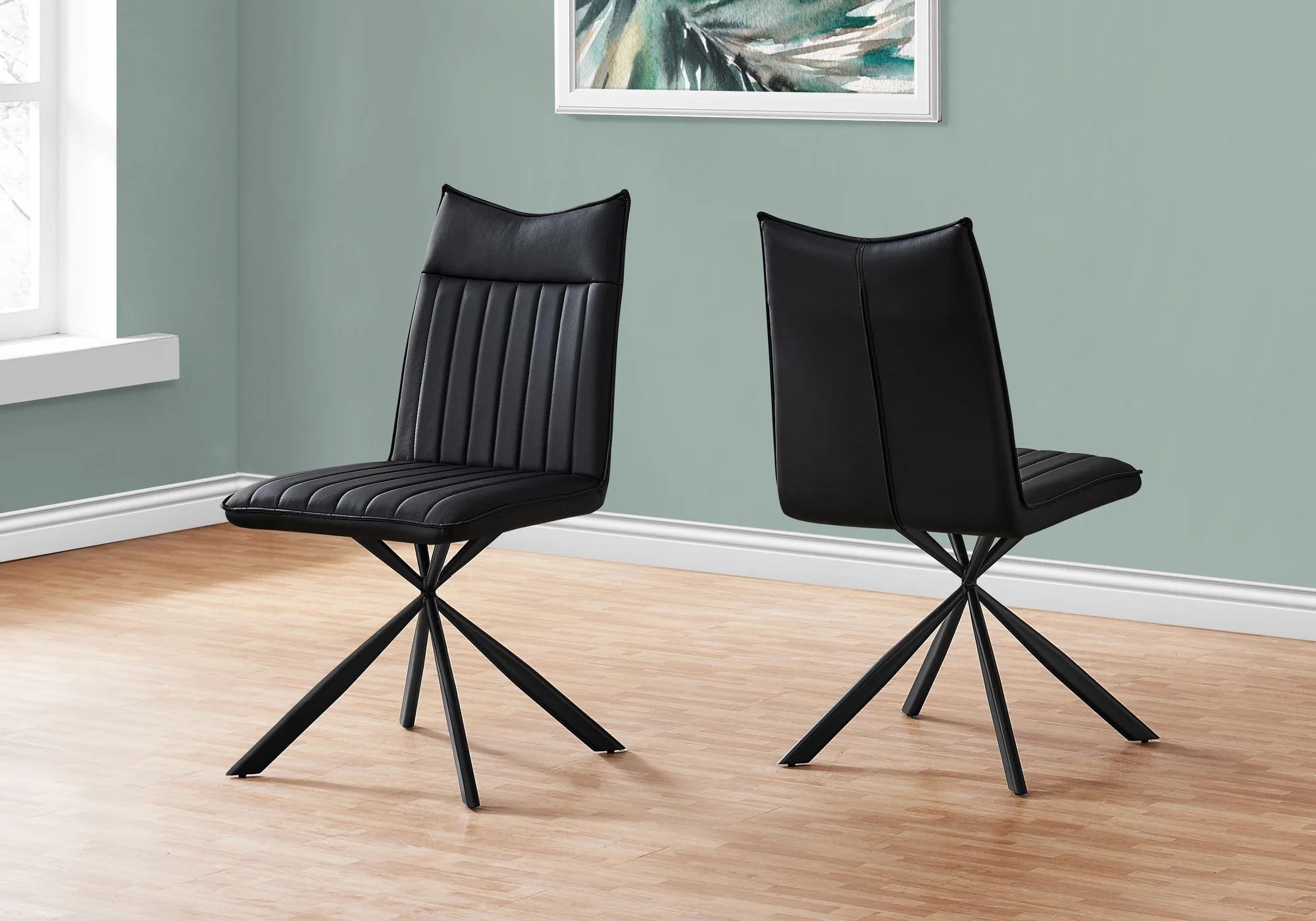 Set of Two Tufted Black Upholstered Faux Leather Dining Parsons Chairs By Homeroots - Image 8