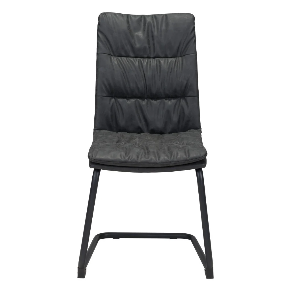 Set of Two Tufted Black Upholstered Faux Leather Dining Side Chairs By Homeroots - Image 2