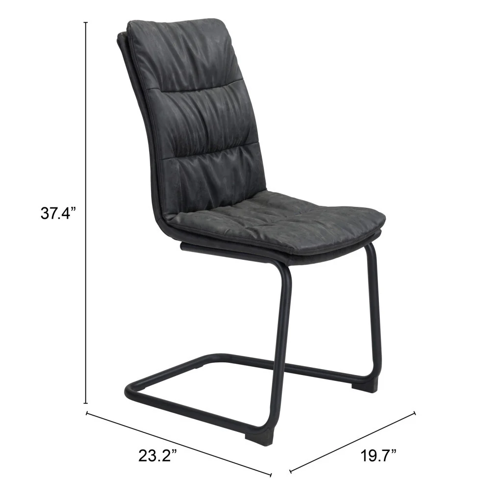Set of Two Tufted Black Upholstered Faux Leather Dining Side Chairs By Homeroots - Image 5