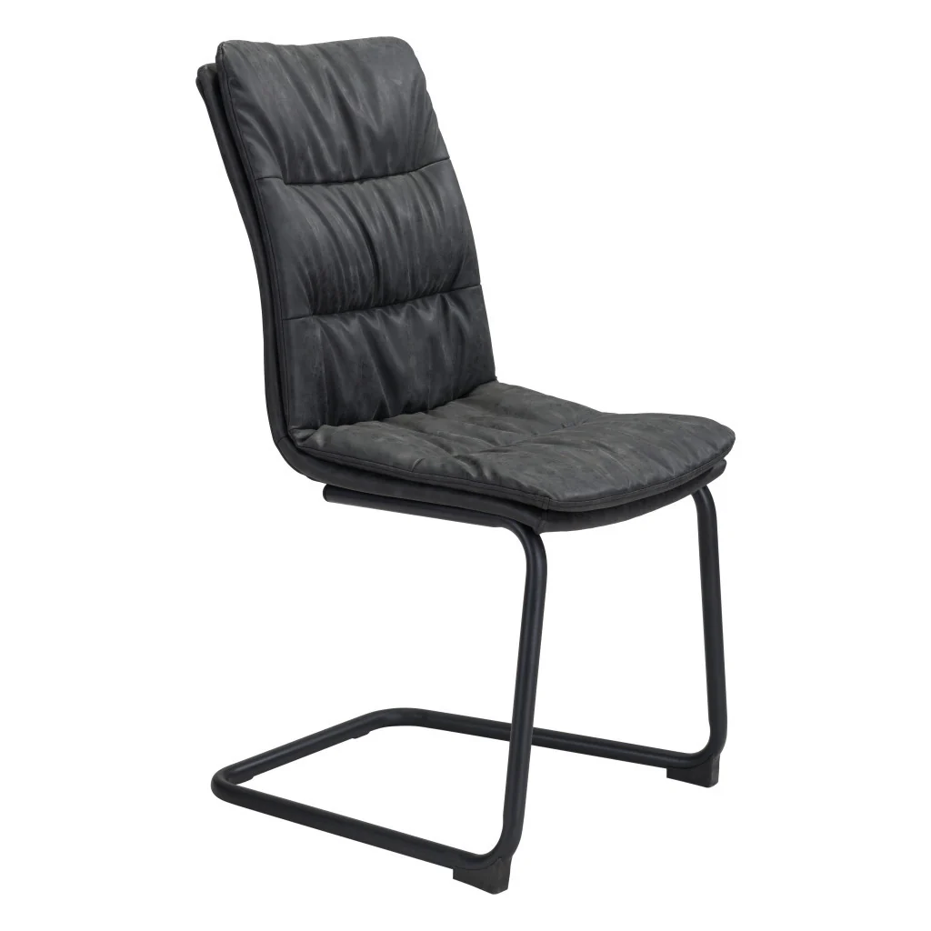 Set of Two Tufted Black Upholstered Faux Leather Dining Side Chairs By Homeroots - Image 7