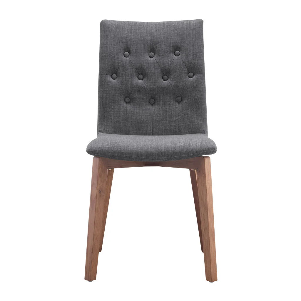 Set of Two Tufted Gray And Brown Upholstered Fabric Dining Side Chairs By Homeroots - Image 4