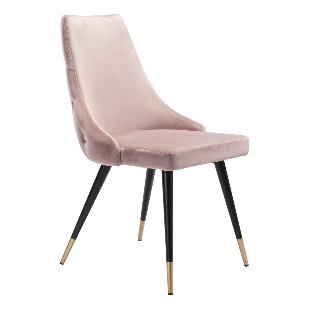 Set of Two Tufted Pink And Black Upholstered Velvet Windsor Back Dining Side Chairs By Homeroots - Image 2