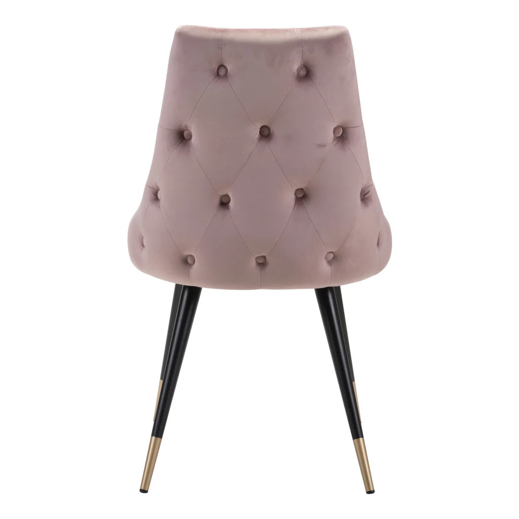 Set of Two Tufted Pink And Black Upholstered Velvet Windsor Back Dining Side Chairs By Homeroots - Image 4