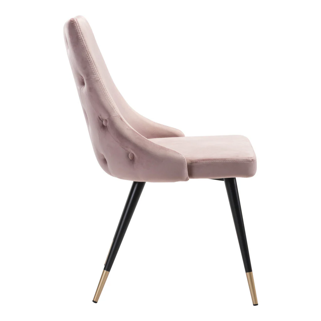 Set of Two Tufted Pink And Black Upholstered Velvet Windsor Back Dining Side Chairs By Homeroots - Image 5
