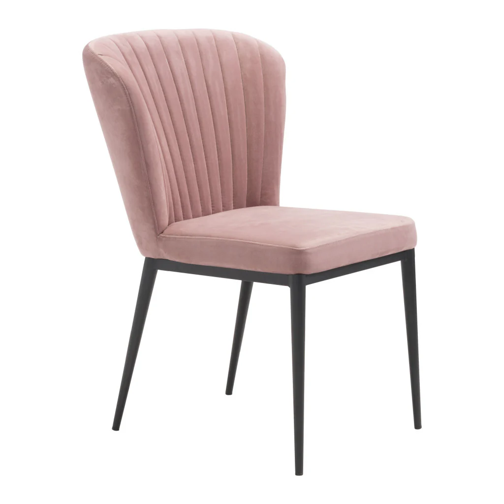 Set of Two Tufted Pink And Black Upholstered Velvet Wing Back Dining Side Chairs By Homeroots - Image 2
