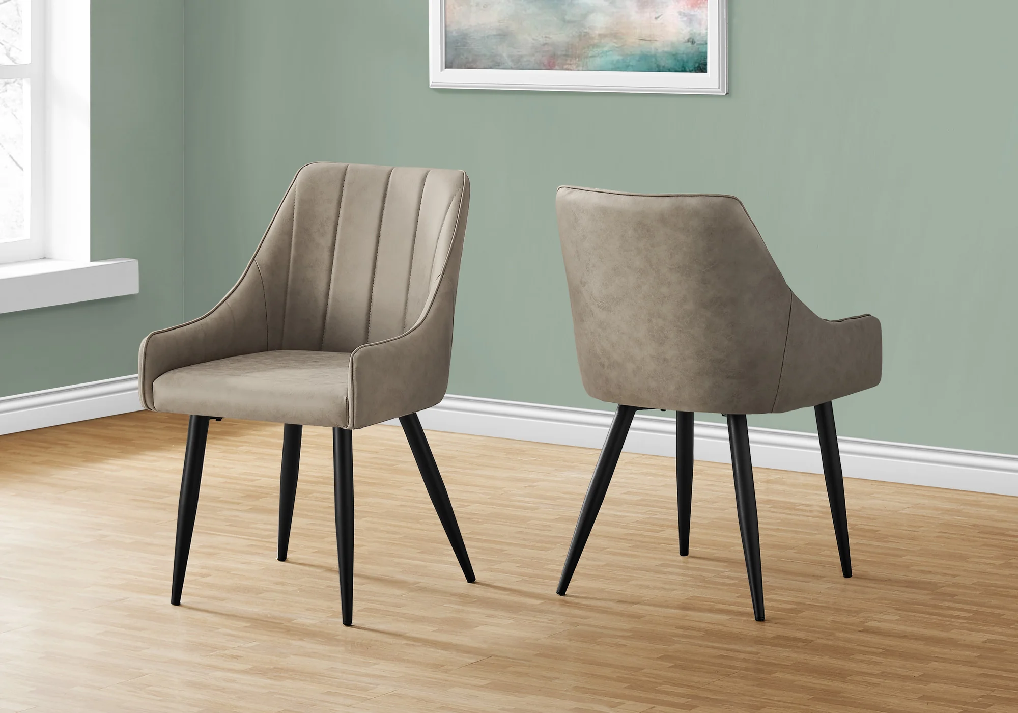 Set of Two Tufted Taupe And Black Upholstered Fabric Dining Arm Chairs By Homeroots - Image 7