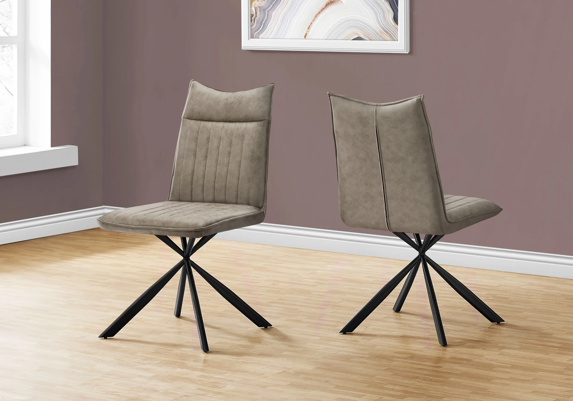 Set of Two Tufted Taupe And Black Upholstered Faux Leather Dining Parsons Chairs By Homeroots - Image 8