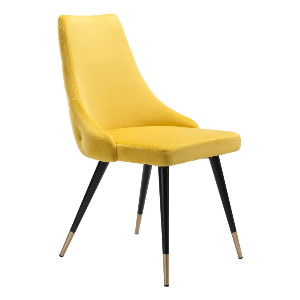 Set of Two Tufted Yellow And Black Upholstered Velvet Windsor Back Dining Side Chairs By Homeroots - Image 2
