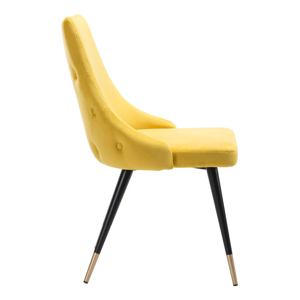 Set of Two Tufted Yellow And Black Upholstered Velvet Windsor Back Dining Side Chairs By Homeroots - Image 3