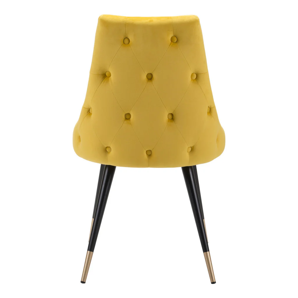 Set of Two Tufted Yellow And Black Upholstered Velvet Windsor Back Dining Side Chairs By Homeroots - Image 5