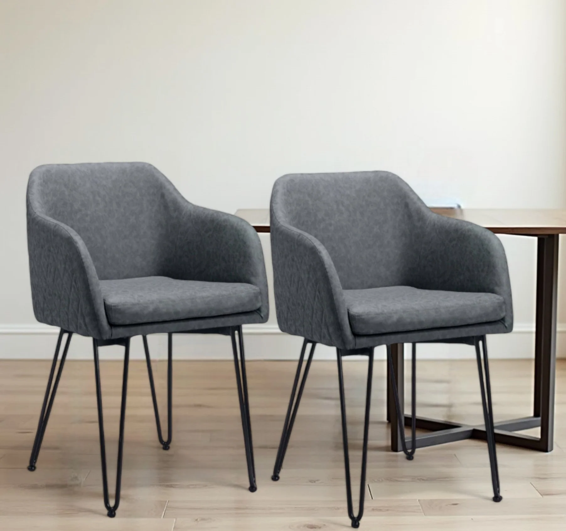 Set of Two Vintage Gray Faux Leather Dining Chairs By Homeroots - Image 6