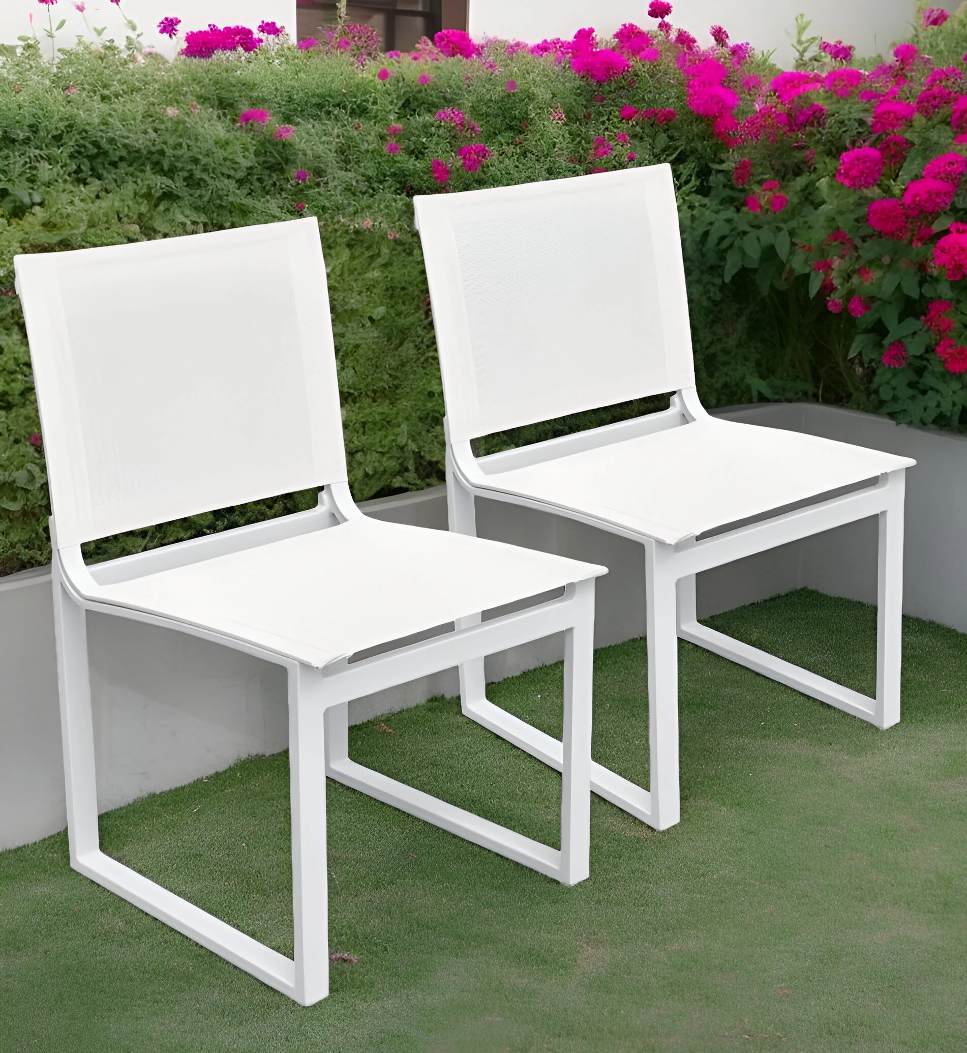 Set of Two White Aluminum Indoor Outdoor Dining Chair By Homeroots - Image 8