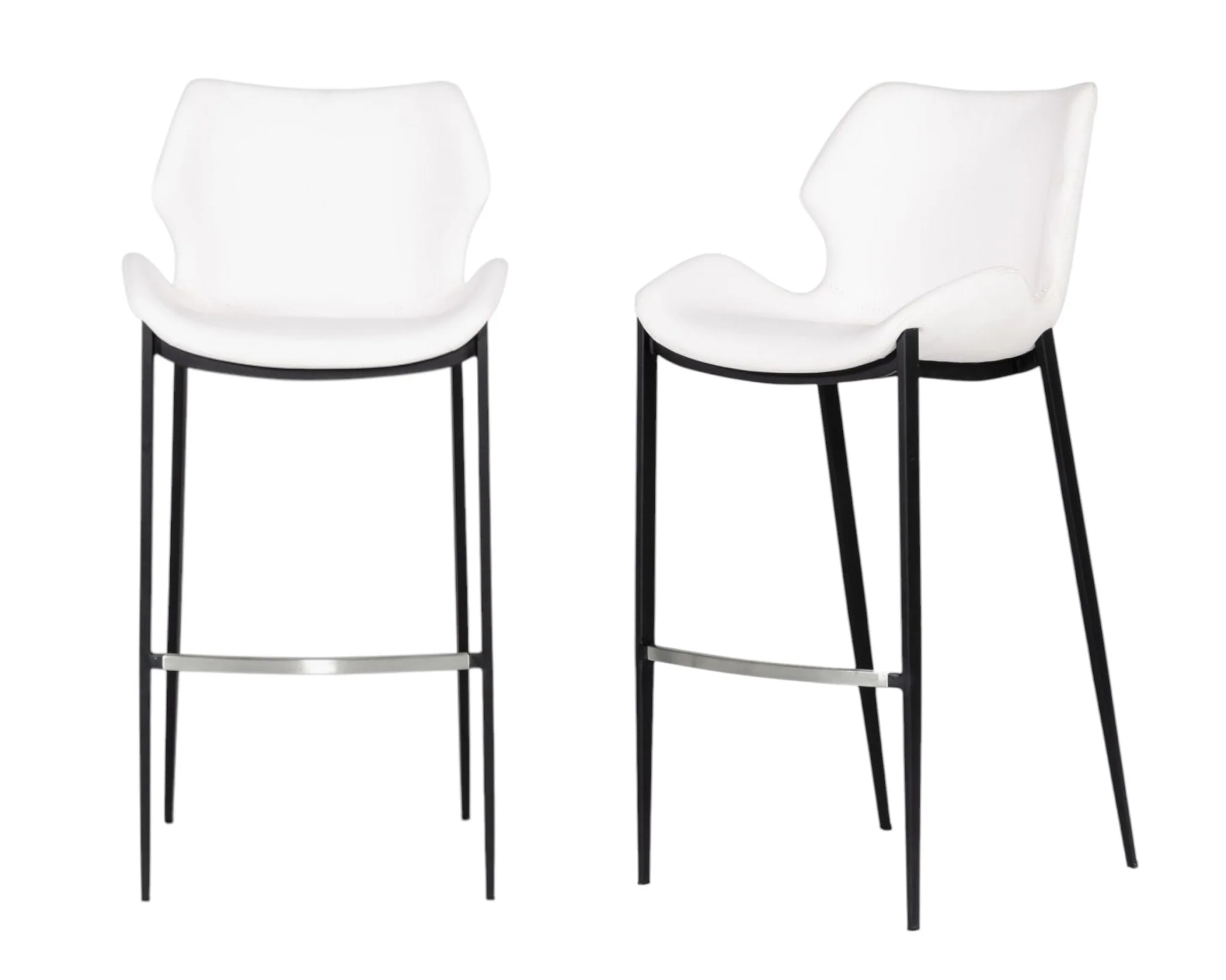 Set of Two White and Black Faux Leather and Steel Low Back Bar Height Bar Chairs By Homeroots - Image 2