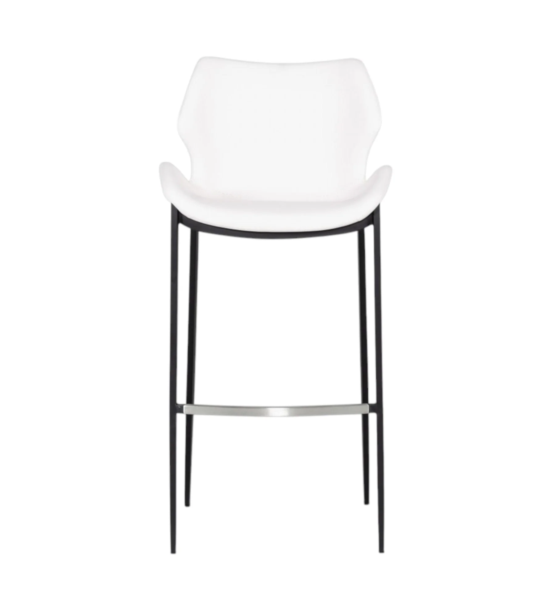 Set of Two White and Black Faux Leather and Steel Low Back Bar Height Bar Chairs By Homeroots - Image 3