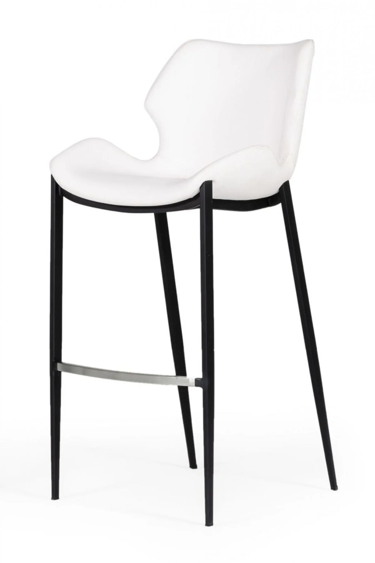 Set of Two White and Black Faux Leather and Steel Low Back Bar Height Bar Chairs By Homeroots - Image 5