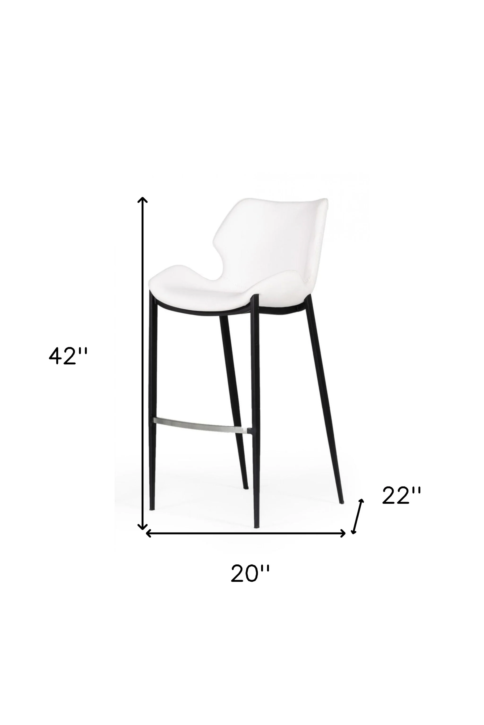 Set of Two White and Black Faux Leather and Steel Low Back Bar Height Bar Chairs By Homeroots - Image 8