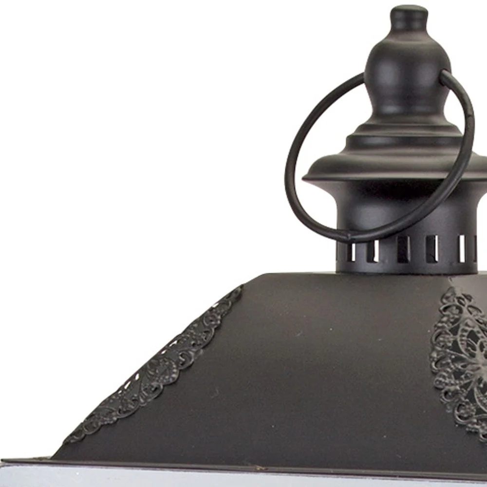 Set of Two White and Black Glass Wood and Metal Ornate Floor Lantern Candle Holders By Homeroots - Image 7