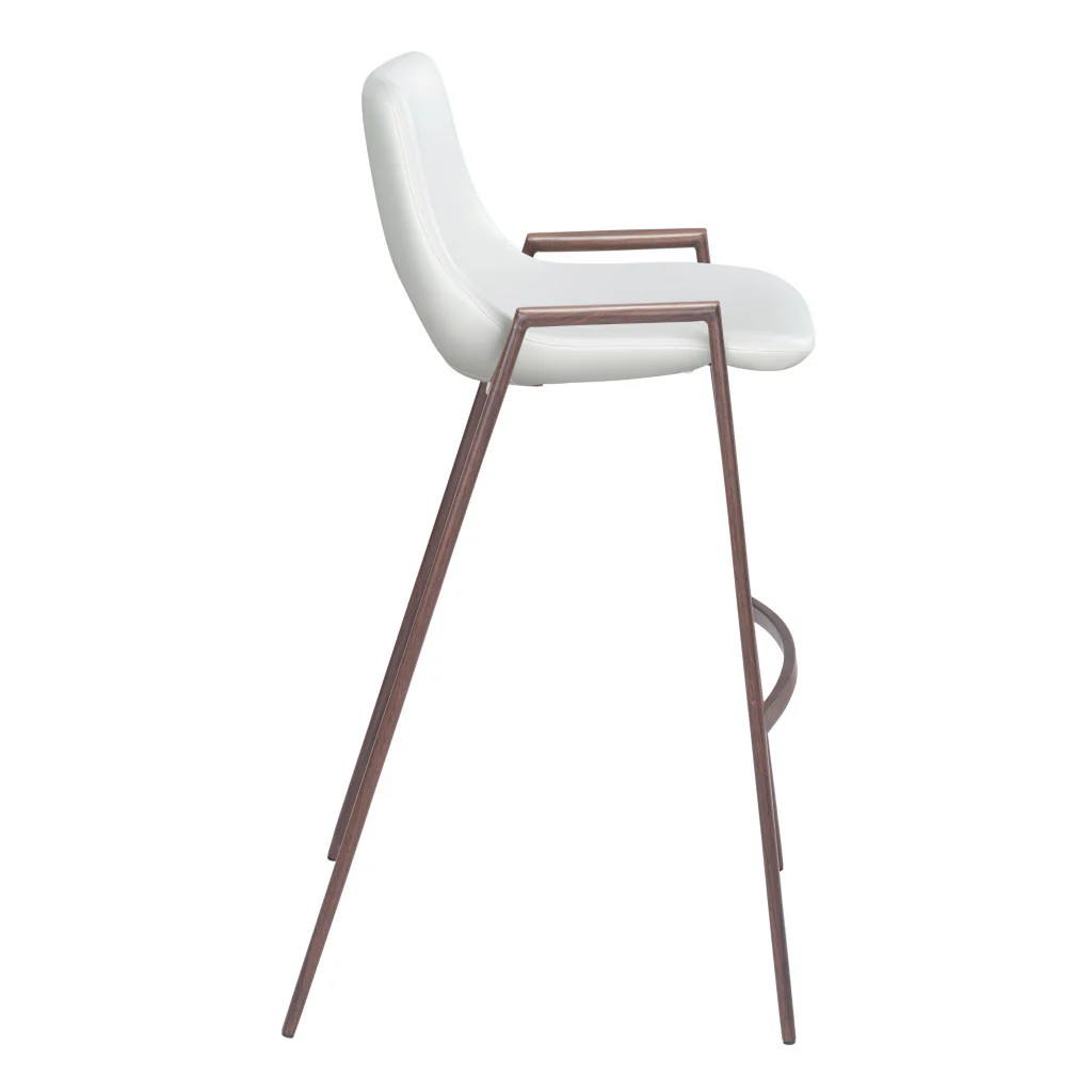 Set of Two White And Brown Steel Low Back Bar Height Bar Chairs By Homeroots - Image 2