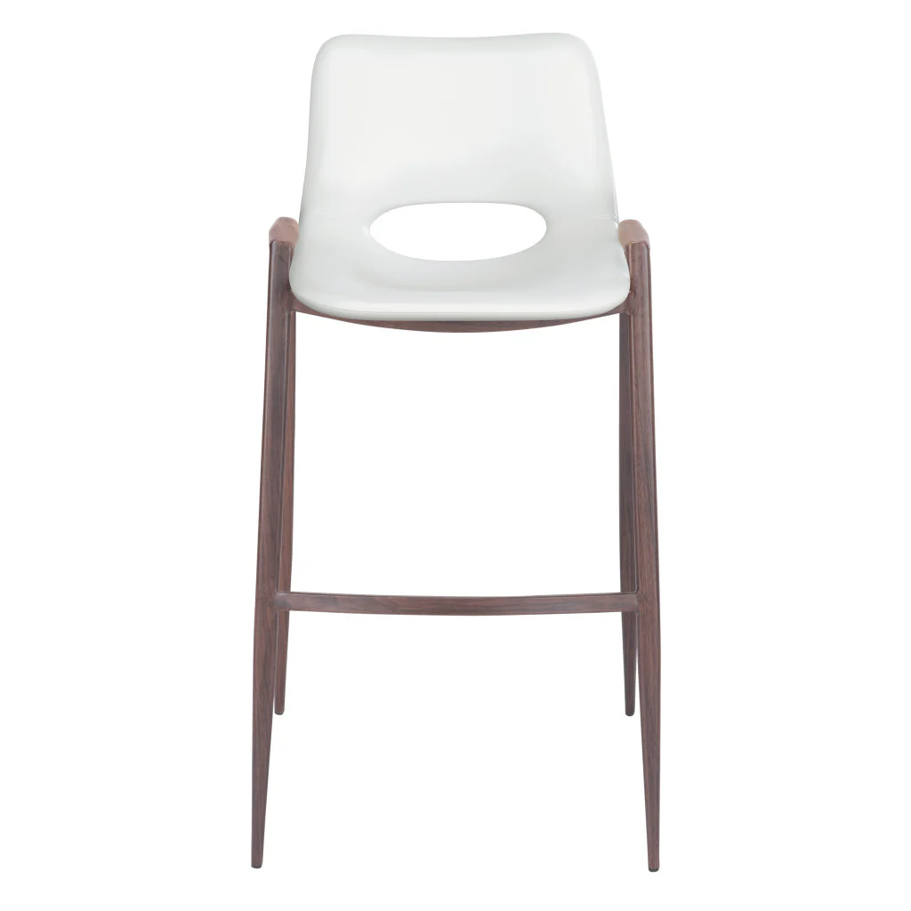 Set of Two White And Brown Steel Low Back Bar Height Bar Chairs By Homeroots - Image 3