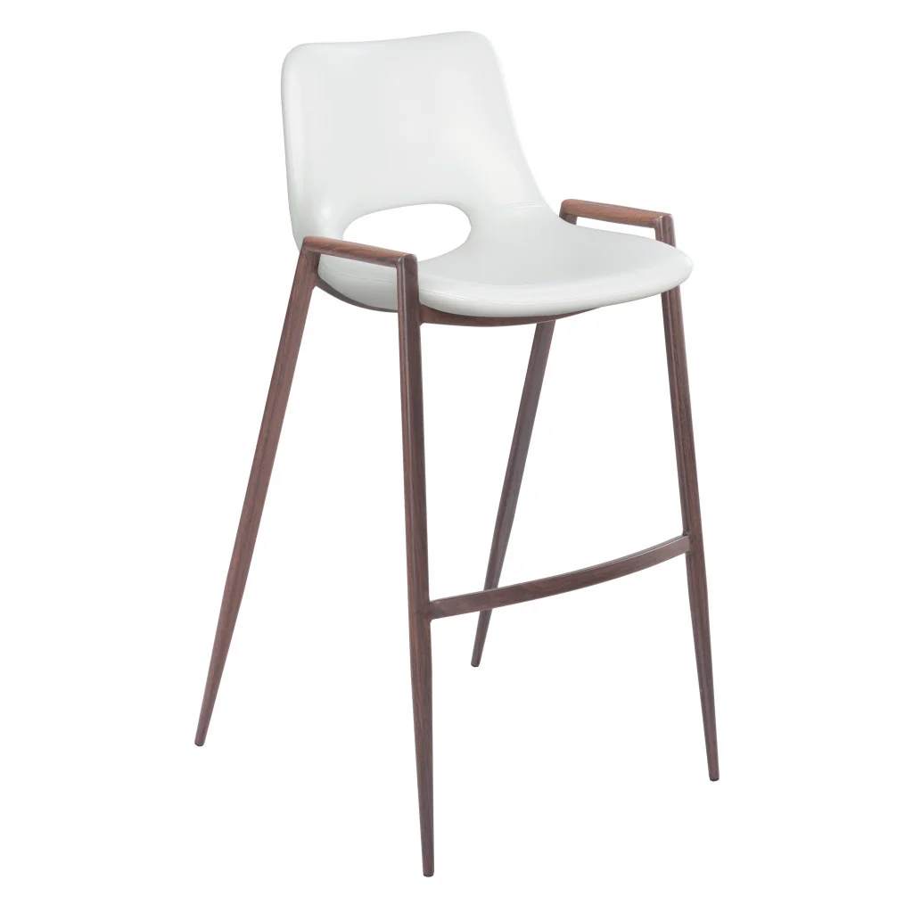 Set of Two White And Brown Steel Low Back Bar Height Bar Chairs By Homeroots - Image 5