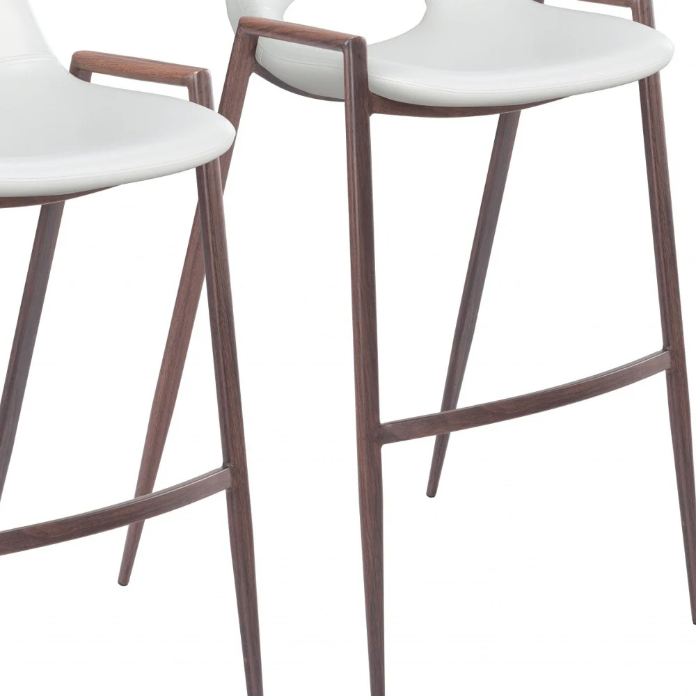 Set of Two White And Brown Steel Low Back Bar Height Bar Chairs By Homeroots - Image 7