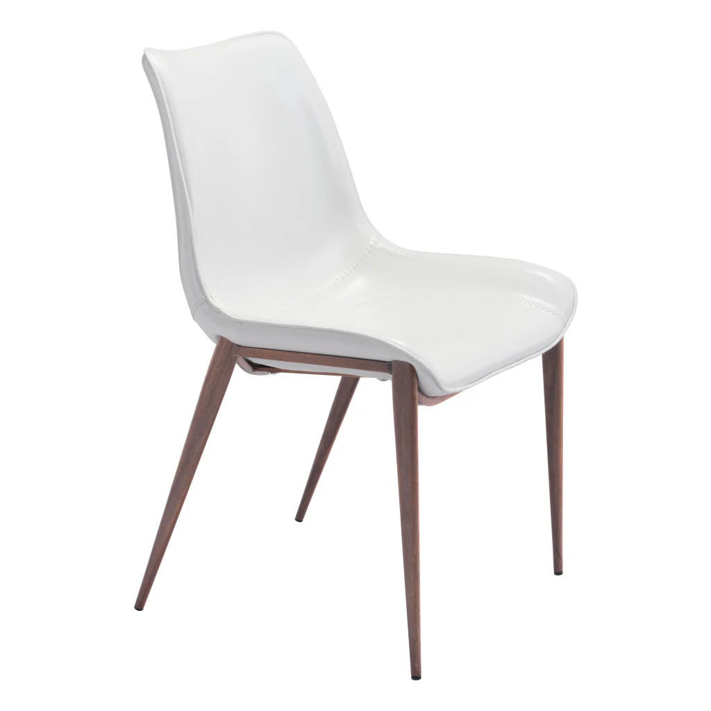 Set of Two White and Brown Upholstered Faux Leather Dining Side Chairs By Homeroots - Image 2