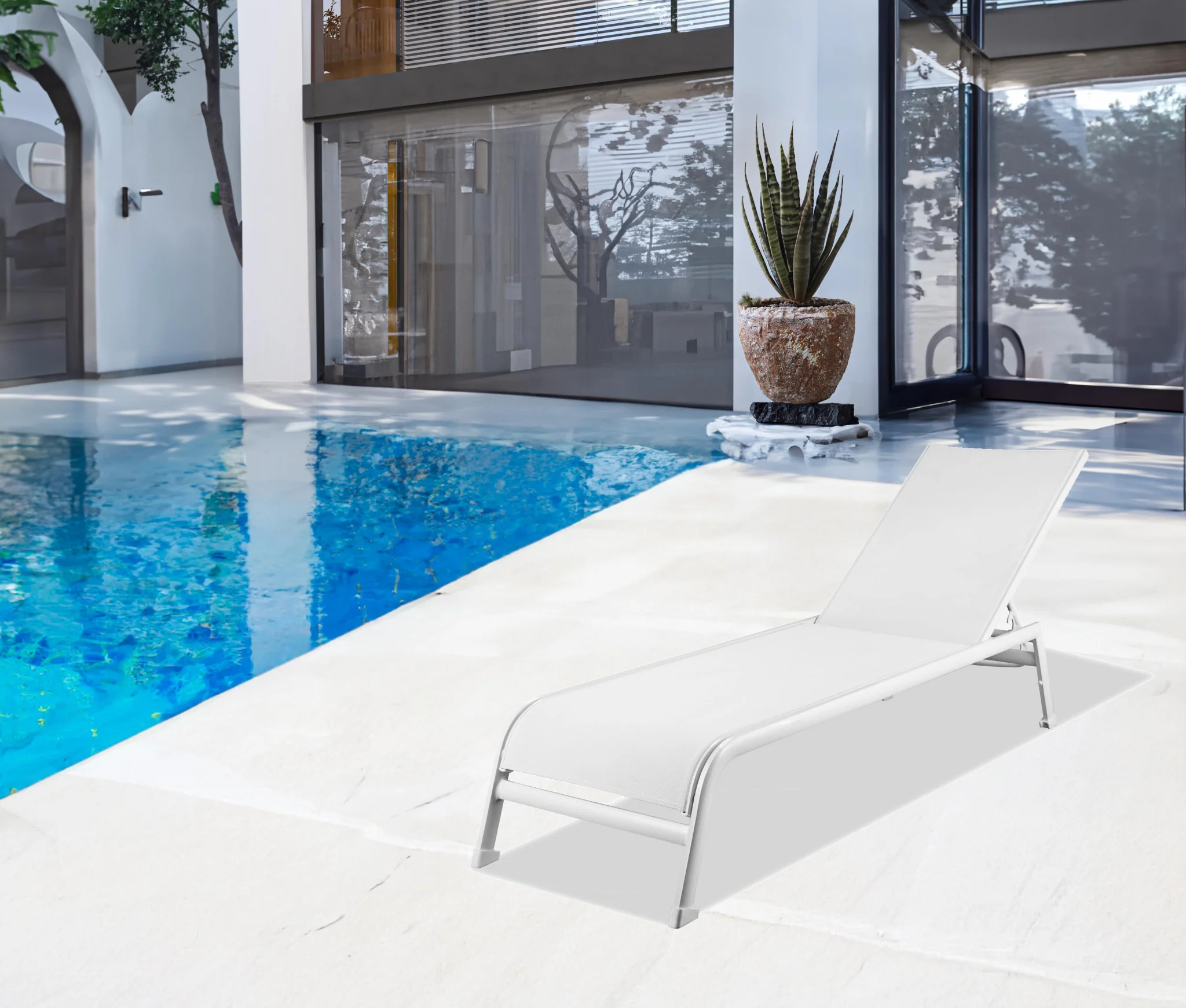 Set of Two White and Chrome Indoor Outdoor Chaise Lounge By Homeroots - Image 2