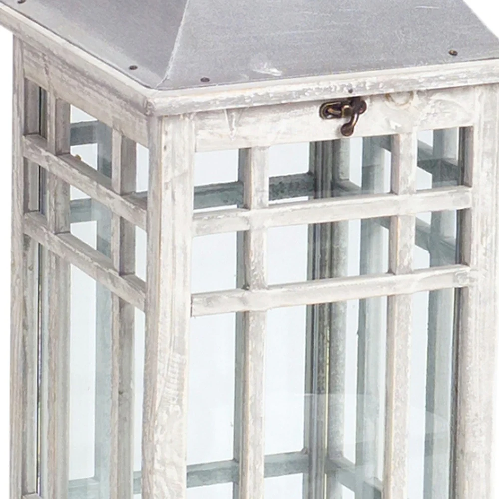 Set of Two White and Silver Metal Geometric Floor Lantern Candle Holders By Homeroots - Image 2