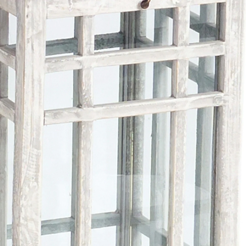 Set of Two White and Silver Metal Geometric Floor Lantern Candle Holders By Homeroots - Image 4