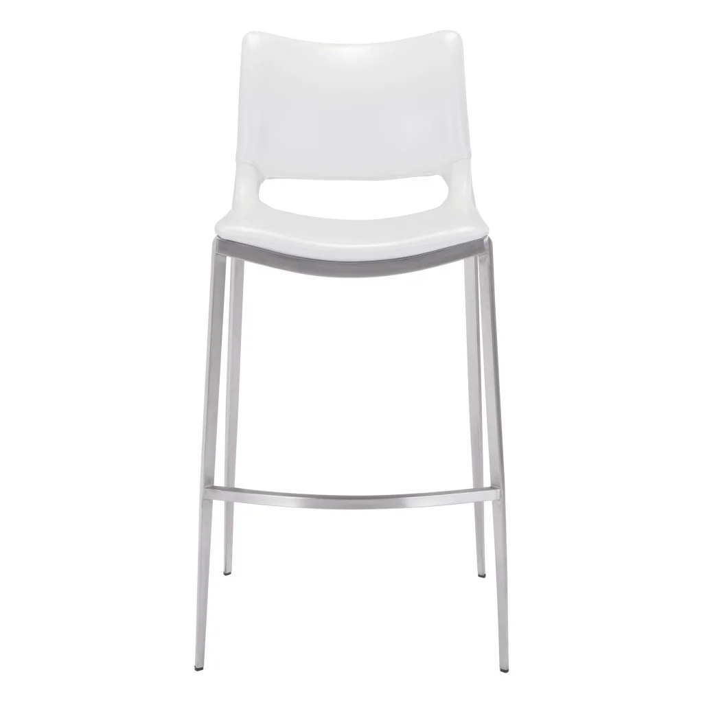 Set of Two White And Silver Steel Low Back Bar Height Bar Chairs By Homeroots - Image 2