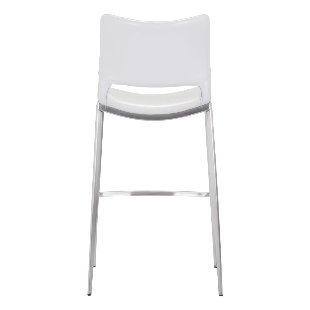 Set of Two White And Silver Steel Low Back Bar Height Bar Chairs By Homeroots - Image 3