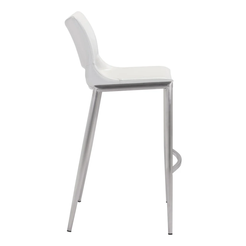 Set of Two White And Silver Steel Low Back Bar Height Bar Chairs By Homeroots - Image 4