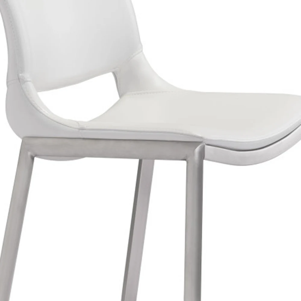 Set of Two White And Silver Steel Low Back Bar Height Bar Chairs By Homeroots - Image 5