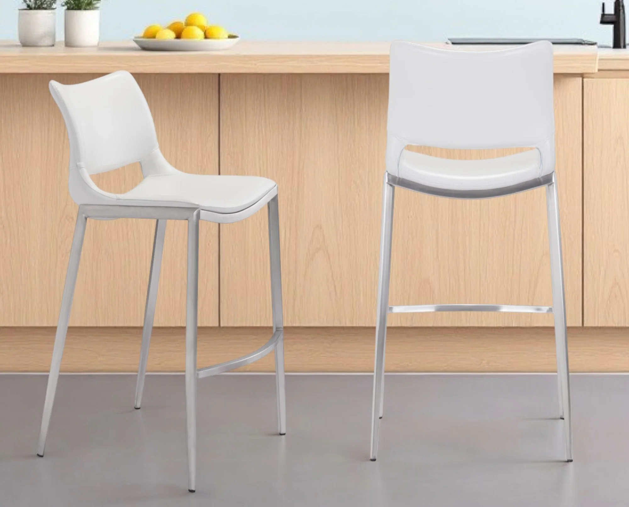 Set of Two White And Silver Steel Low Back Bar Height Bar Chairs By Homeroots - Image 6