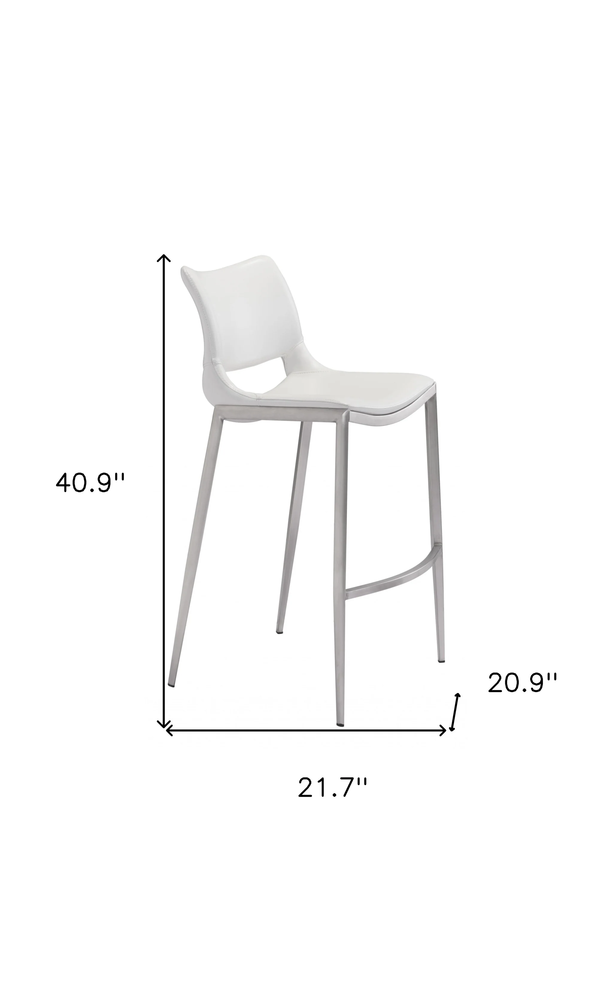 Set of Two White And Silver Steel Low Back Bar Height Bar Chairs By Homeroots - Image 7
