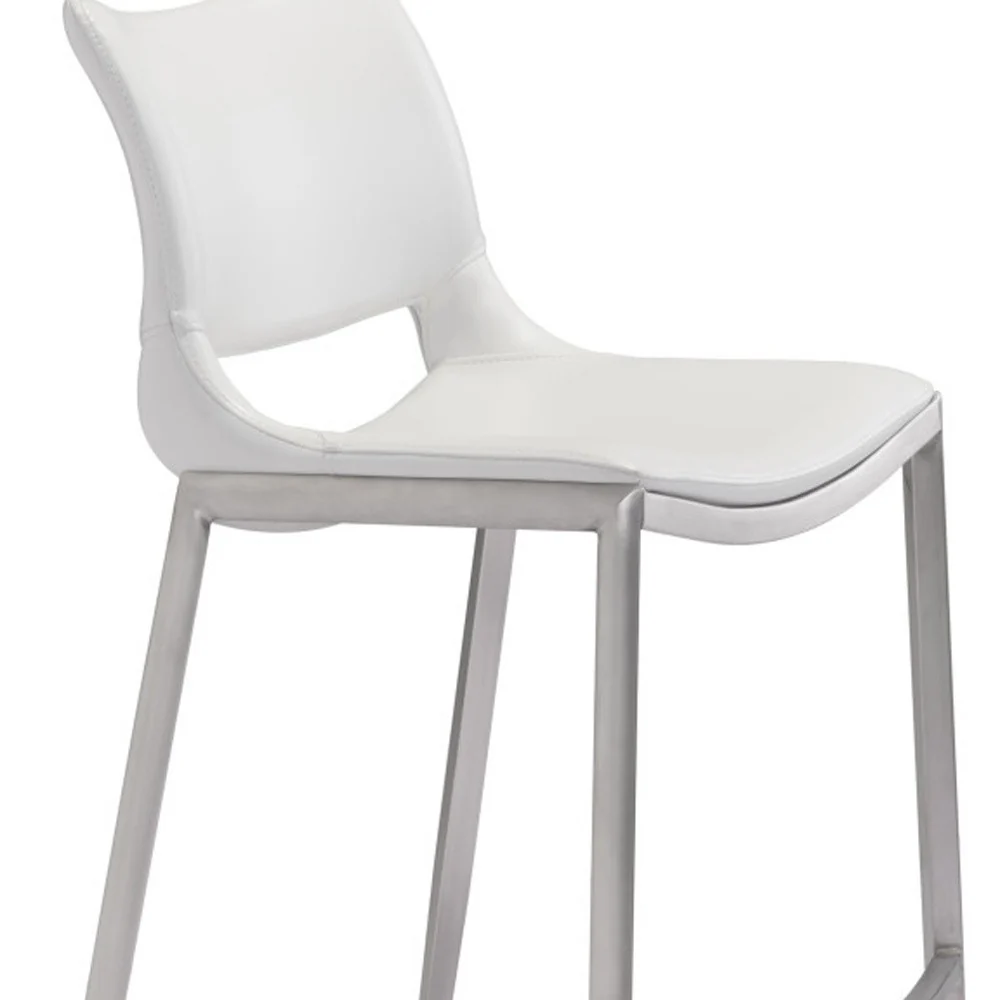 Set of Two White And Silver Steel Low Back Bar Height Bar Chairs By Homeroots - Image 8