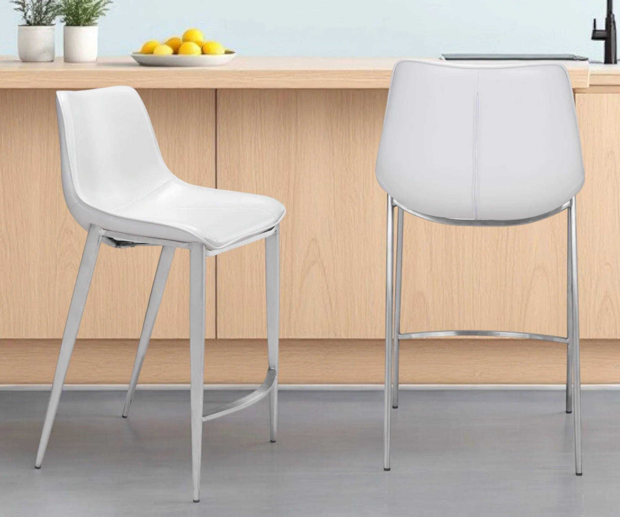 Set of Two White And Silver Steel Low Back Counter Height Bar Chairs By Homeroots - Image 2