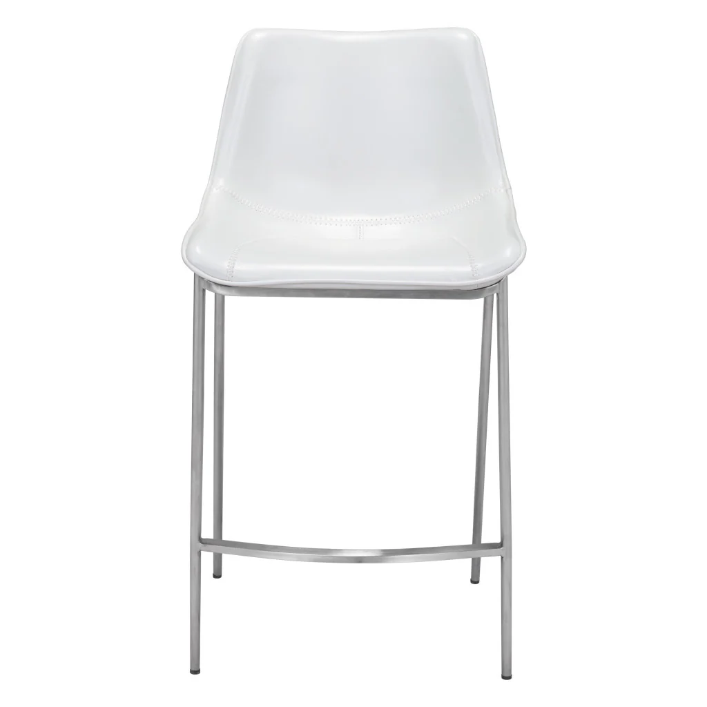 Set of Two White And Silver Steel Low Back Counter Height Bar Chairs By Homeroots - Image 3