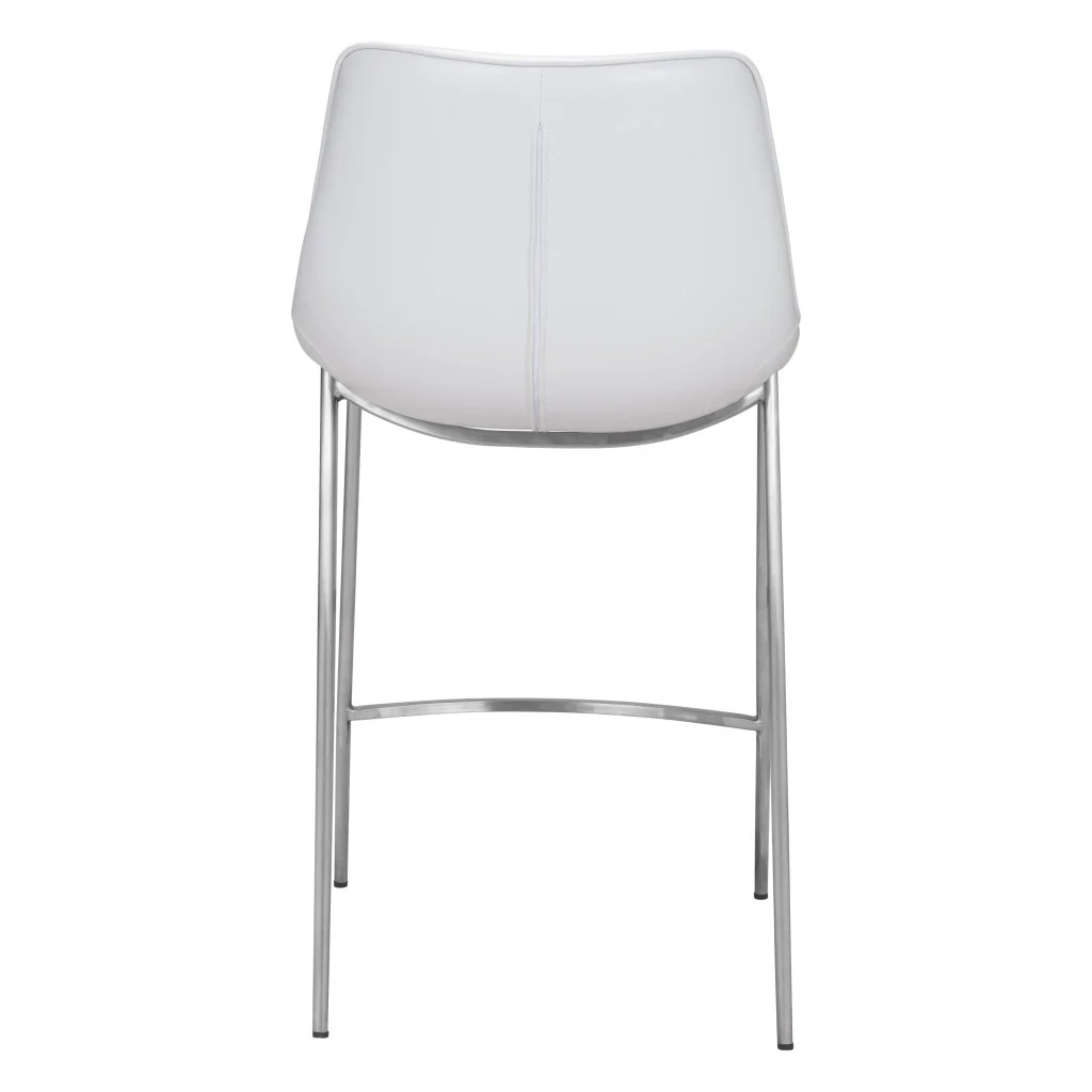 Set of Two White And Silver Steel Low Back Counter Height Bar Chairs By Homeroots - Image 4