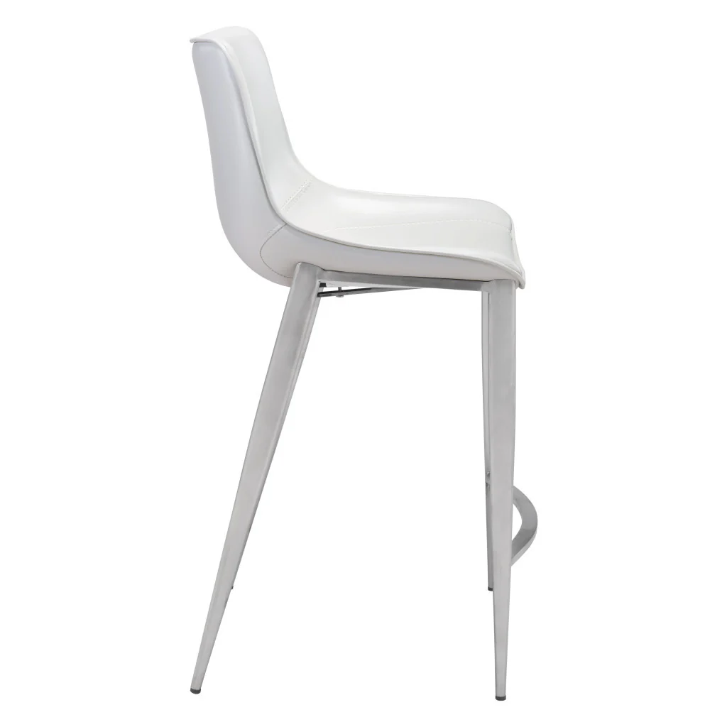 Set of Two White And Silver Steel Low Back Counter Height Bar Chairs By Homeroots - Image 5