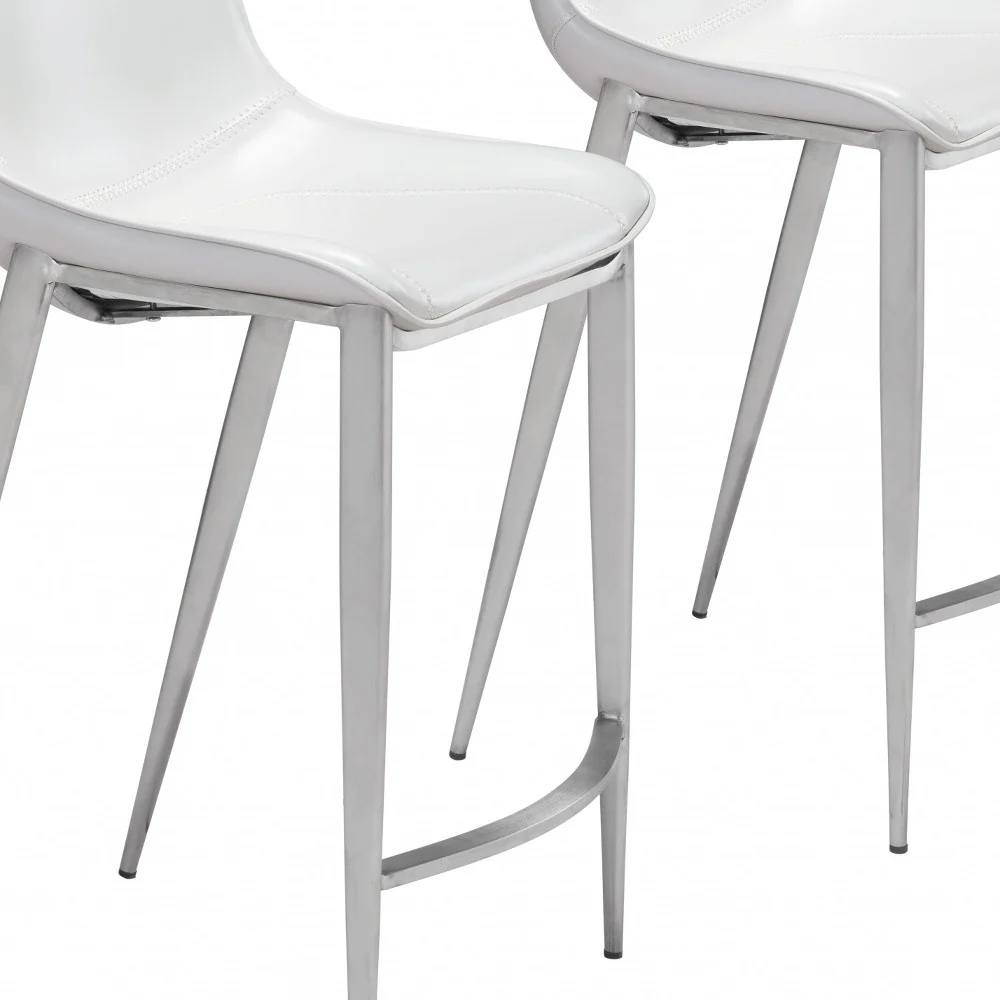 Set of Two White And Silver Steel Low Back Counter Height Bar Chairs By Homeroots - Image 6