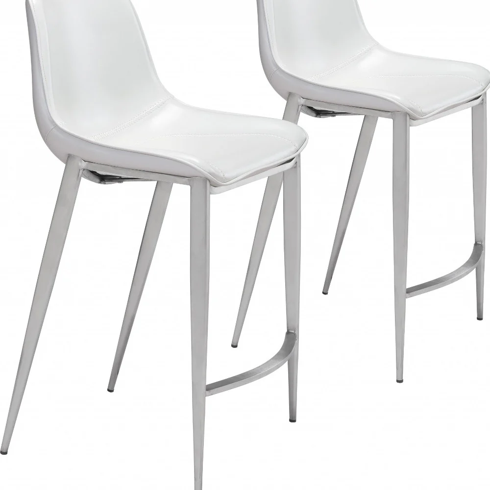 Set of Two White And Silver Steel Low Back Counter Height Bar Chairs By Homeroots - Image 7