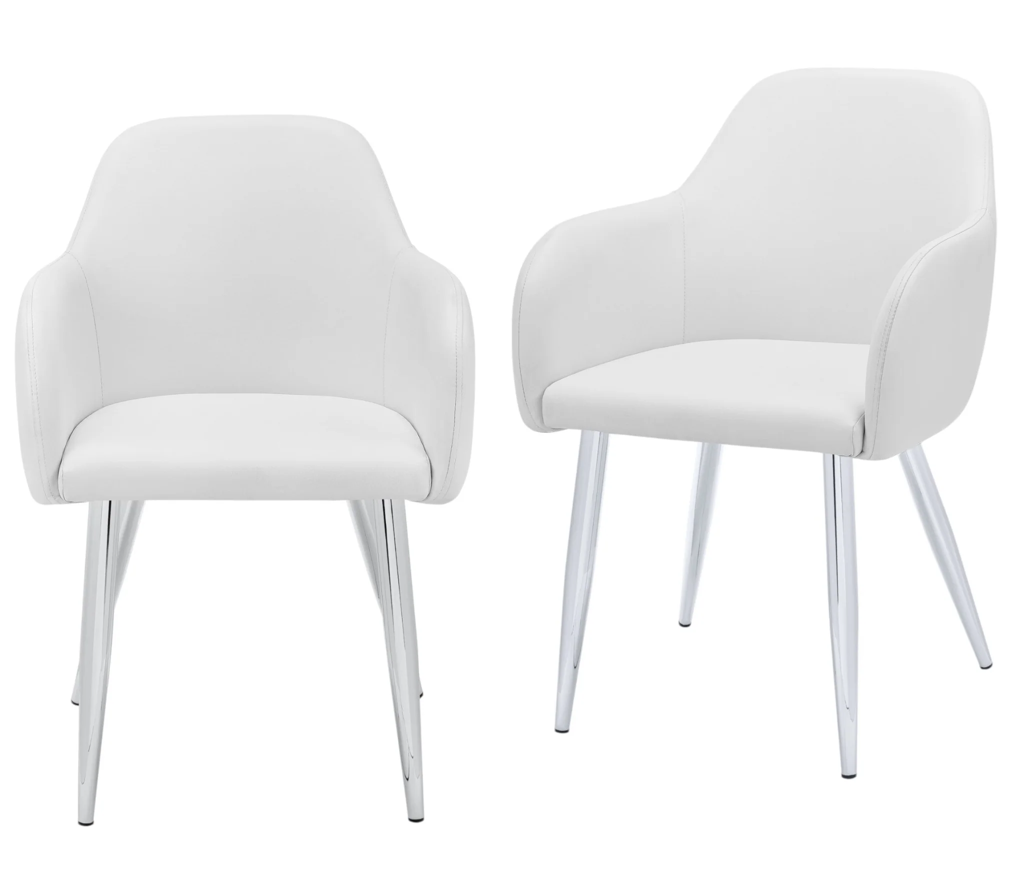 Set of Two White And Silver Upholstered Faux Leather Dining Arm Chairs By Homeroots - Image 2