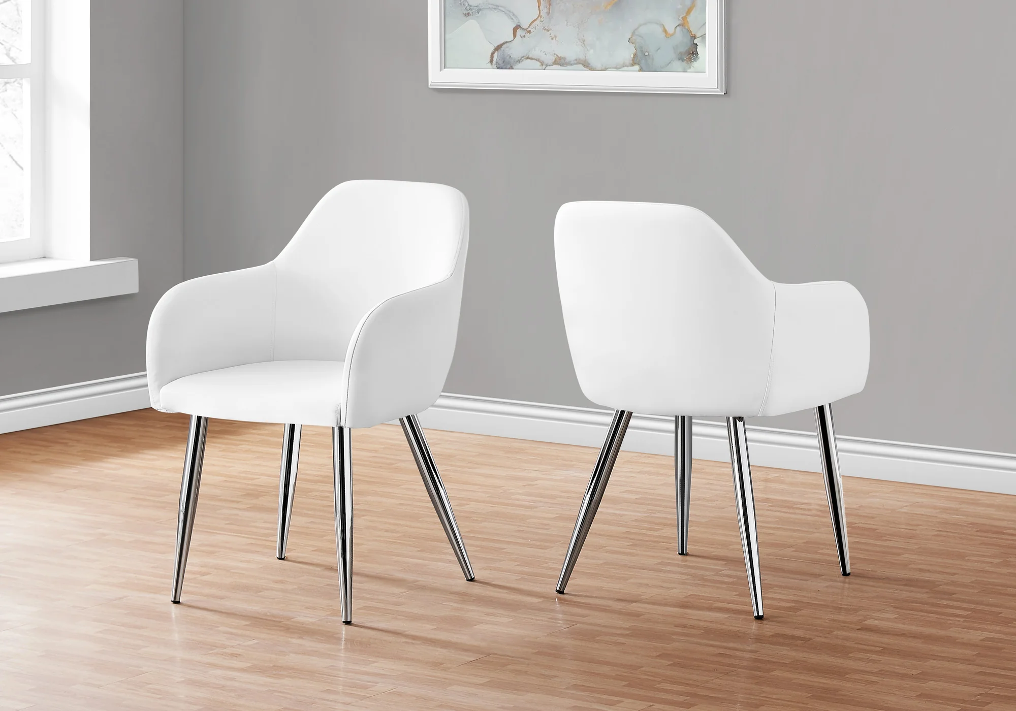 Set of Two White And Silver Upholstered Faux Leather Dining Arm Chairs By Homeroots - Image 8