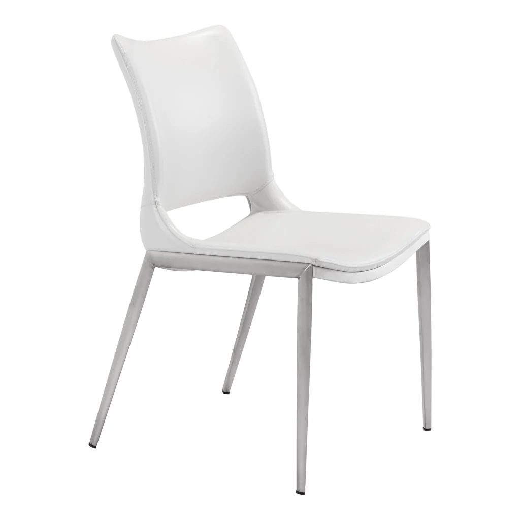 Set of Two White And Silver Upholstered Faux Leather Dining Side Chairs By Homeroots - Image 2