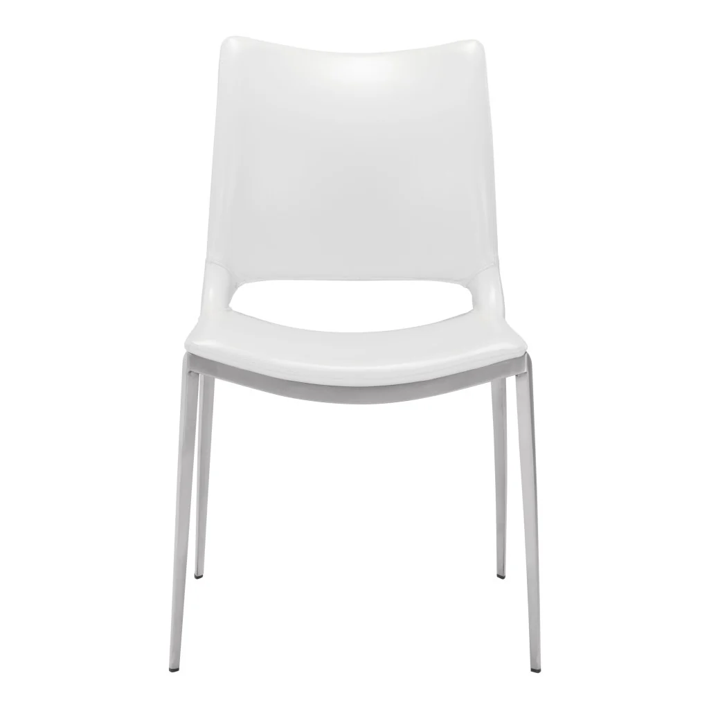 Set of Two White And Silver Upholstered Faux Leather Dining Side Chairs By Homeroots - Image 3