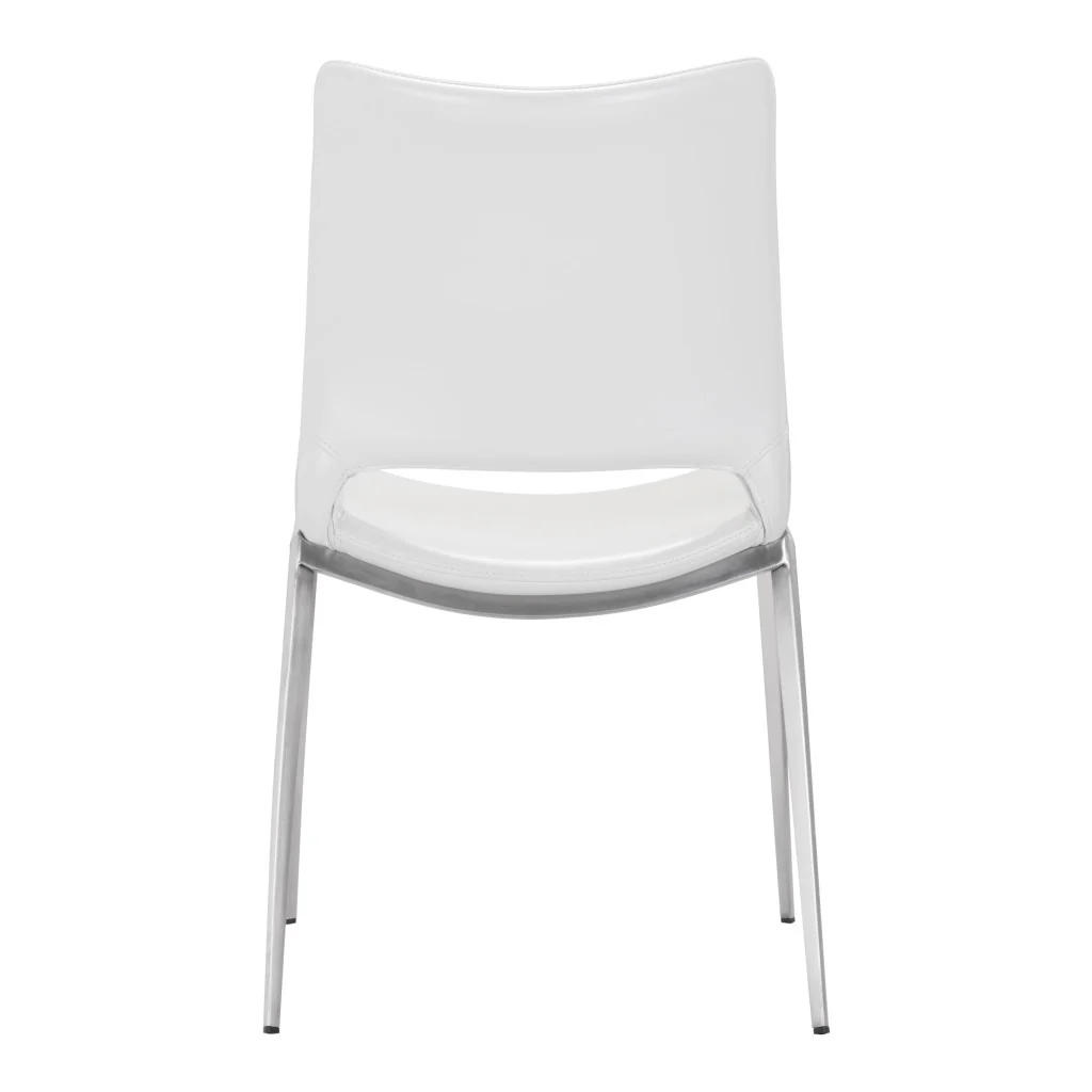 Set of Two White And Silver Upholstered Faux Leather Dining Side Chairs By Homeroots - Image 4