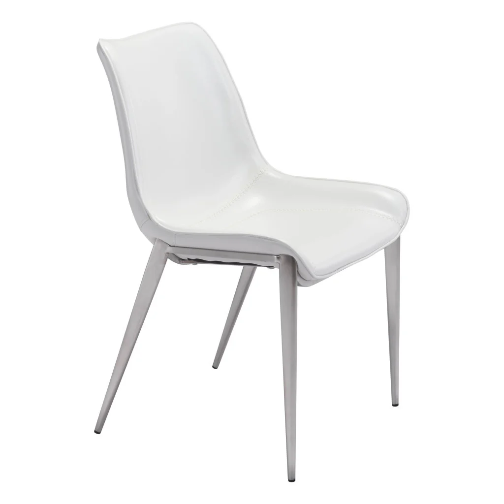 Set of Two White And Silver Upholstered Faux Leather Open Back Dining Side Chairs By Homeroots - Image 2